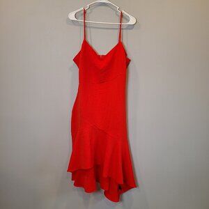 Lulus Red Dress Cocktail Ruffle Hem V Neck Womens Large